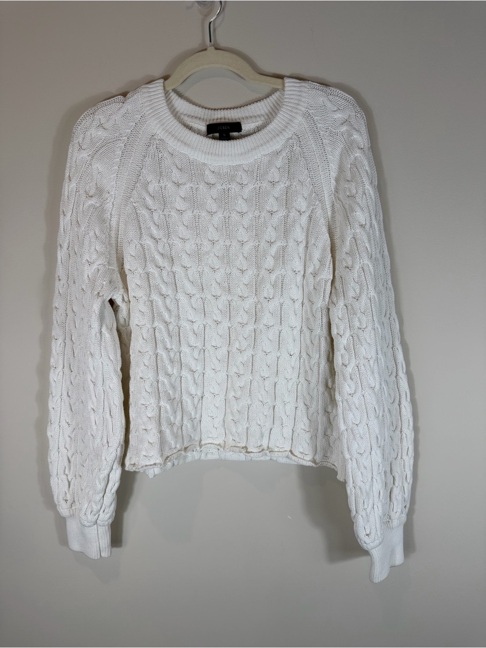 J. Crew White Cable-Knit Crewneck Sweater Size Small